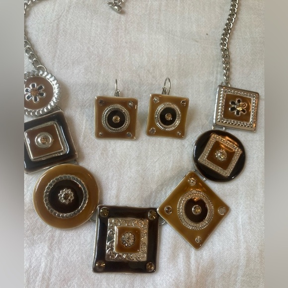 Earth Tone Enameled Necklace‎ & Earrings Set - Picture 1 of 7